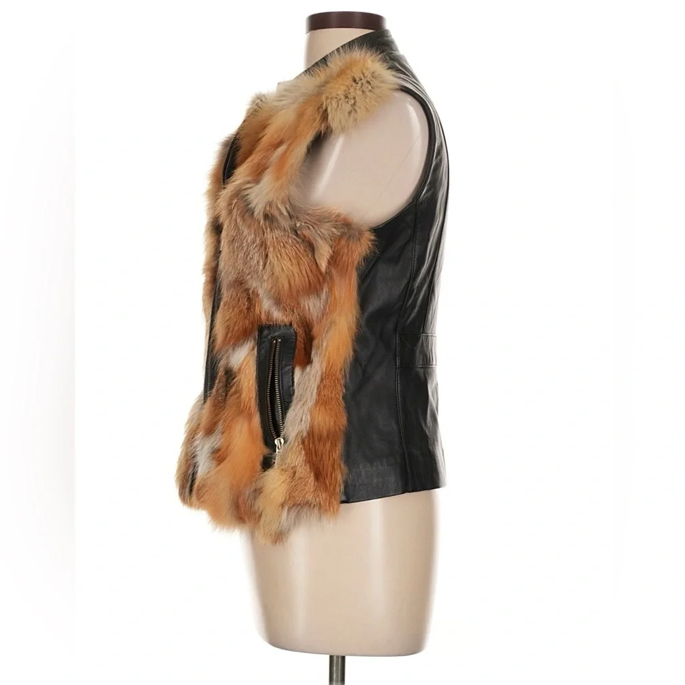 ANDRE'S GHUSTO Genuine Fox Fur Vest Leather Contrast Statement Piece OFAK Large